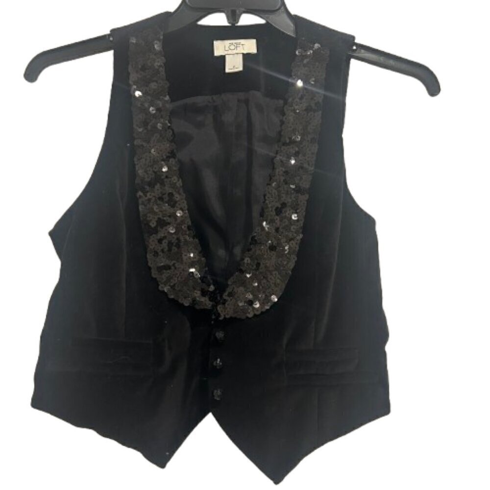 Ann Taylor Loft Black Sequins Vest Women’s Size 2